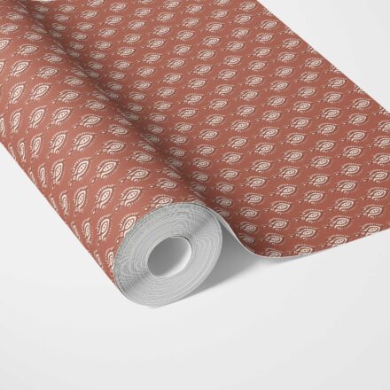 'Brick Paver' Textured Teardrop/ Paisley Block Print Wallpaper (Red/ White)