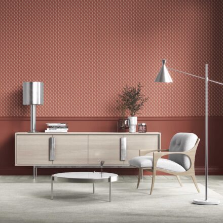 'Brick Paver' Textured Teardrop/ Paisley Block Print Wallpaper (Red/ White) - Image 3