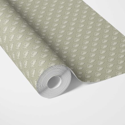 'Wisterias' Textured Teardrop/ Paisley Block Print Wallpaper (Olive Green/ White)