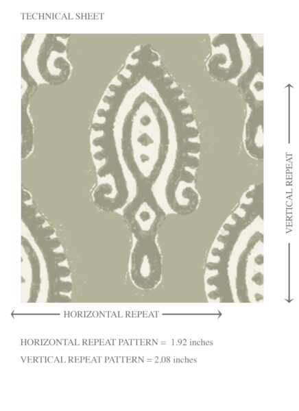'Wisterias' Textured Teardrop/ Paisley Block Print Wallpaper (Olive Green/ White) - Image 8