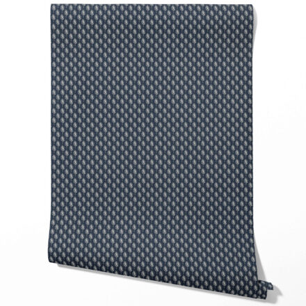 'Blush Spitzer' Textured Teardrop/ Paisley Block Print Wallpaper (Navy Blue/ White) - Image 2