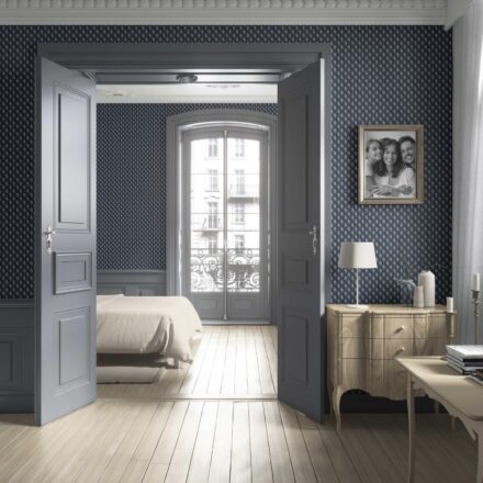 'Blush Spitzer' Textured Teardrop/ Paisley Block Print Wallpaper (Navy Blue/ White) - Image 4