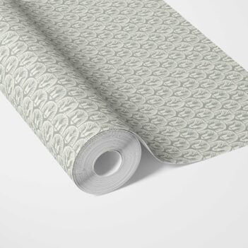 'Dawn Glow' Geometric Scallops Floral Wallpaper (Green-Gray/ White)
