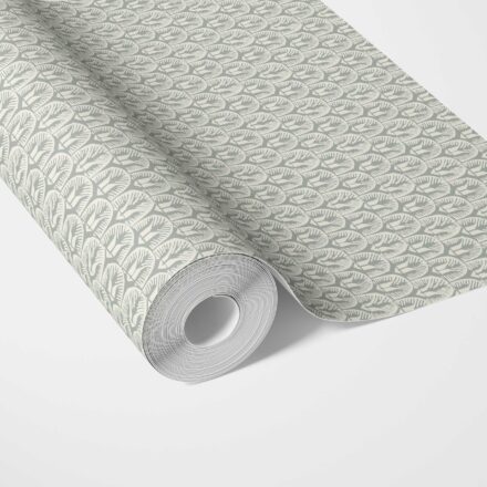 'Dawn Glow' Geometric Scallops Floral Wallpaper (Green-Gray/ White)