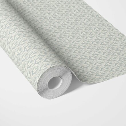 'Beach Comber' Geometric Scallops Floral Wallpaper (Duck Egg Blue/ White)