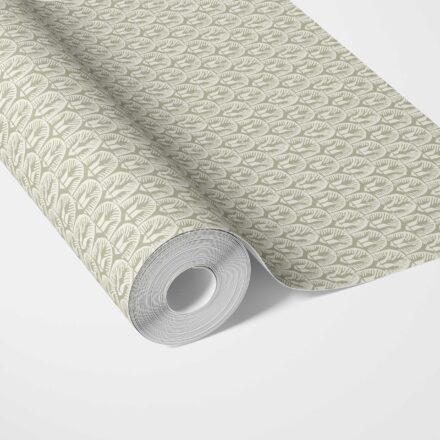 'Clairvoyant' Geometric Scallops Floral Wallpaper (Olive Green/ White)
