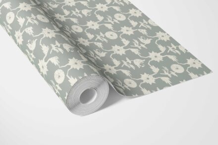 'Basal' Modern Floral/ Botanical Wallpaper (Green-Gray/ White) - Image 3