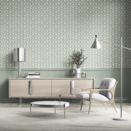 'Nebraska' Modern Floral Botanical Wallpaper (Green/ White) - Image 2