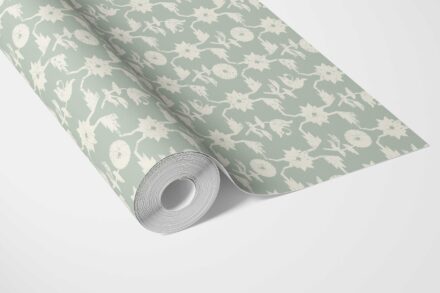'Nebraska' Modern Floral Botanical Wallpaper (Green/ White) - Image 3