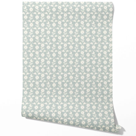 'Carefree Breeze' Modern Floral Botanical Wallpaper (Duck Egg Blue/ White)