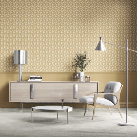 'Raisin' Modern Floral Botanical Wallpaper (Yellow/ White) - Image 2