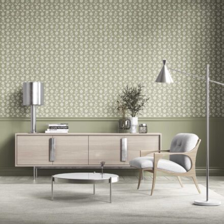 'Bergamot' Modern Floral Botanical Wallpaper (Khaki Green/ White) - Image 2