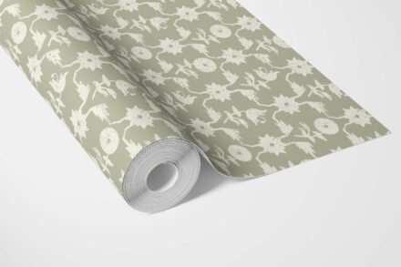 'Bergamot' Modern Floral Botanical Wallpaper (Khaki Green/ White) - Image 3