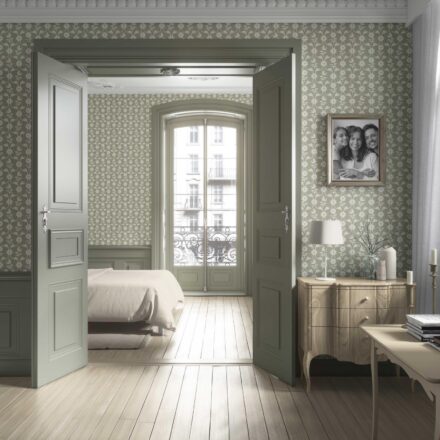 'Bergamot' Modern Floral Botanical Wallpaper (Khaki Green/ White) - Image 4