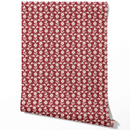 'Vineyard' Modern Floral Botanical Wallpaper (Deep Red/ Off-White)