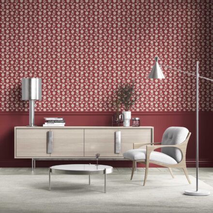 'Vineyard' Modern Floral Botanical Wallpaper (Deep Red/ Off-White) - Image 2
