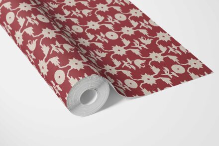 'Vineyard' Modern Floral Botanical Wallpaper (Deep Red/ Off-White) - Image 3
