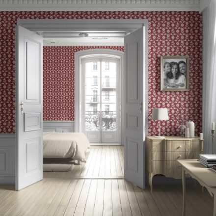 'Vineyard' Modern Floral Botanical Wallpaper (Deep Red/ Off-White) - Image 4