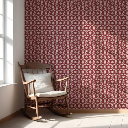 'Vineyard' Modern Floral Botanical Wallpaper (Deep Red/ Off-White) - Image 5