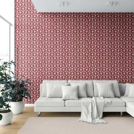 'Vineyard' Modern Floral Botanical Wallpaper (Deep Red/ Off-White) - Image 6