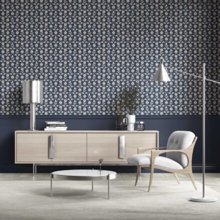 'Debo' Modern Floral Botanical Wallpaper (Navy Blue/ Beige) - Image 2