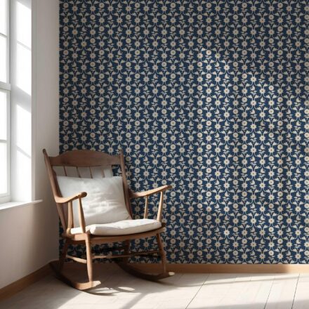 'Debo' Modern Floral Botanical Wallpaper (Navy Blue/ Beige) - Image 5