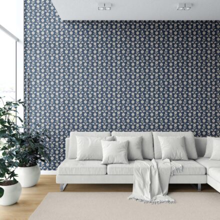 'Debo' Modern Floral Botanical Wallpaper (Navy Blue/ Beige) - Image 6