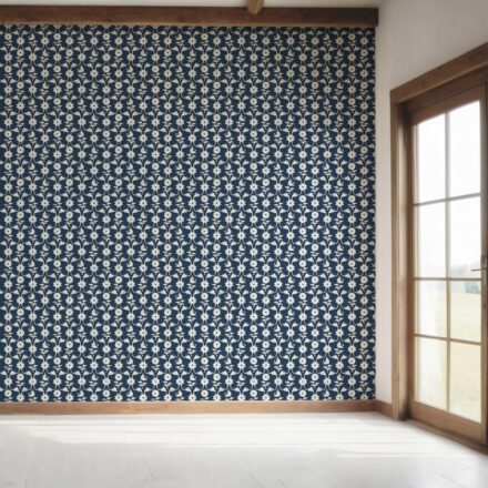 'Peeping Pearl' Modern Floral Botanical Wallpaper (Navy Blue/ White) - Image 7