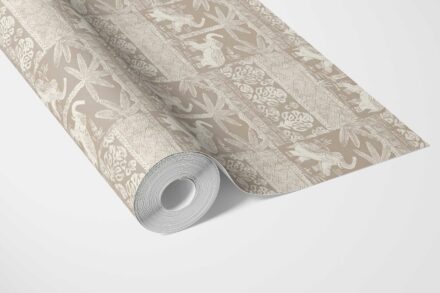 'Creamy Crust' Ethnic/ Heritage Elephants & Animals Print Wallpaper (Beige/ Brown/ White) - Image 3