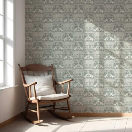 'Leek' Ethnic/ Heritage Elephants & Animals Print Wallpaper (Green-Gray/ White) - Image 5