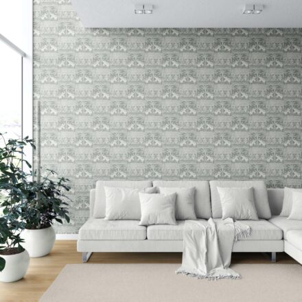 'Leek' Ethnic/ Heritage Elephants & Animals Print Wallpaper (Green-Gray/ White) - Image 6