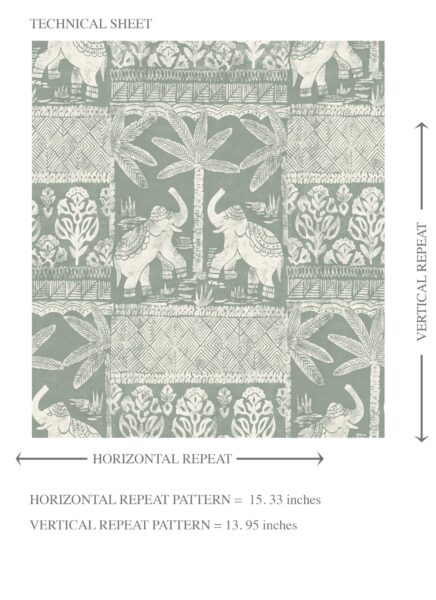 'Leek' Ethnic/ Heritage Elephants & Animals Print Wallpaper (Green-Gray/ White) - Image 8