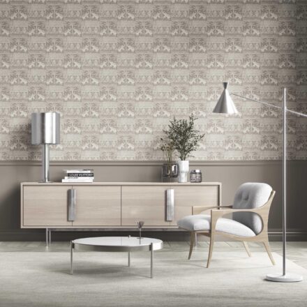 'Squid' Ethnic/ Heritage Elephants & Animals Print Wallpaper (Warm Gray/ Greige/ White) - Image 2