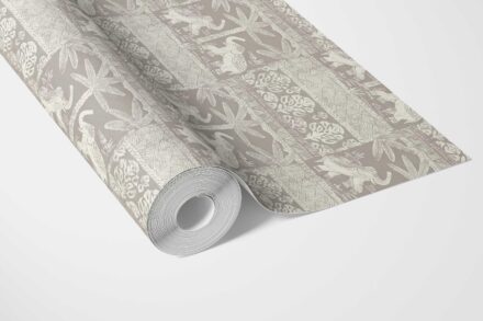 'Squid' Ethnic/ Heritage Elephants & Animals Print Wallpaper (Warm Gray/ Greige/ White) - Image 3