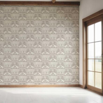 'Squid' Ethnic/ Heritage Elephants & Animals Print Wallpaper (Warm Gray/ Greige/ White) - Image 7