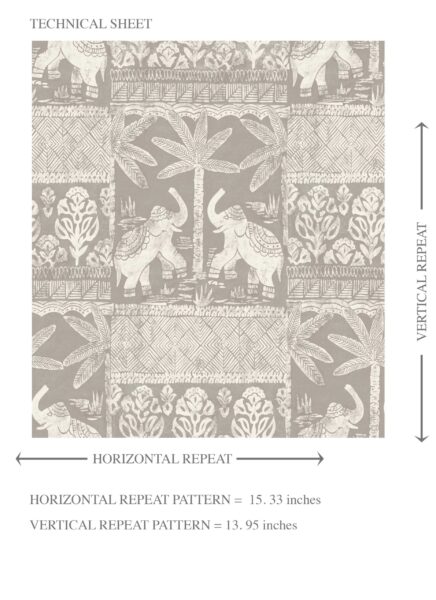 'Squid' Ethnic/ Heritage Elephants & Animals Print Wallpaper (Warm Gray/ Greige/ White) - Image 8