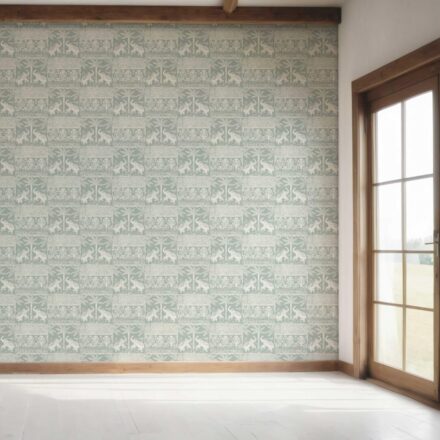 'Soft Flutter' Ethnic/ Heritage Elephants & Animals Print Wallpaper (Duck Egg Blue/ White) - Image 7