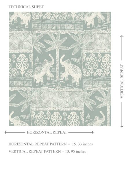 'Soft Flutter' Ethnic/ Heritage Elephants & Animals Print Wallpaper (Duck Egg Blue/ White) - Image 8