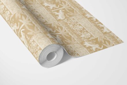 'Cristatus' Ethnic/ Heritage Elephants & Animals Print Wallpaper (Yellow/ White) - Image 3