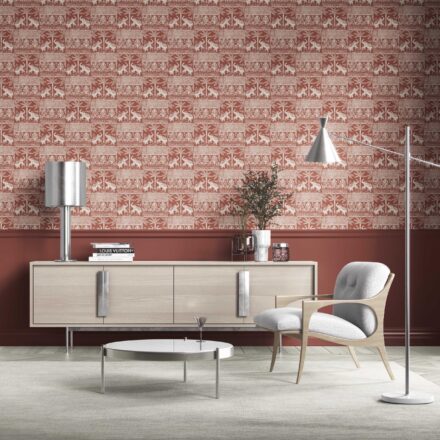 'Maramiya' Ethnic/ Heritage Elephants & Animals Print Wallpaper (Terracotta Red/ White) - Image 2
