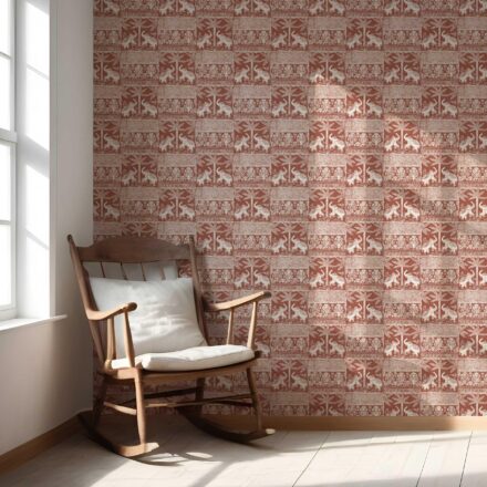 'Maramiya' Ethnic/ Heritage Elephants & Animals Print Wallpaper (Terracotta Red/ White) - Image 5