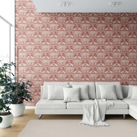 'Maramiya' Ethnic/ Heritage Elephants & Animals Print Wallpaper (Terracotta Red/ White) - Image 6