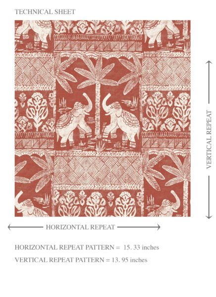 'Maramiya' Ethnic/ Heritage Elephants & Animals Print Wallpaper (Terracotta Red/ White) - Image 8