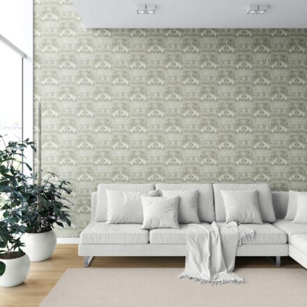 'Hornet' Ethnic/ Heritage Elephants & Animals Print Wallpaper (Olive Green/ White) - Image 6