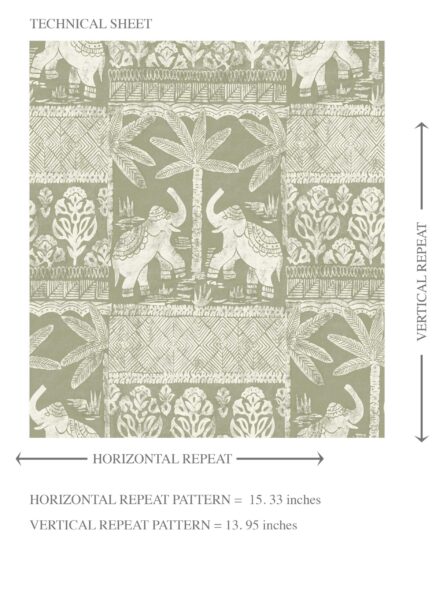 'Hornet' Ethnic/ Heritage Elephants & Animals Print Wallpaper (Olive Green/ White) - Image 8