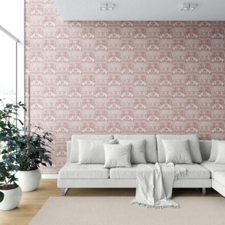 'Delicate Crystal' Ethnic/ Heritage Elephants & Animals Print Wallpaper (Pink/ White) - Image 6
