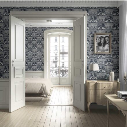 'Mallard Leaf' Ethnic/ Heritage Elephants & Animals Print Wallpaper (Navy Blue/ White) - Image 4