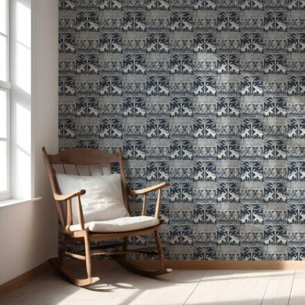 'Mallard Leaf' Ethnic/ Heritage Elephants & Animals Print Wallpaper (Navy Blue/ White) - Image 5