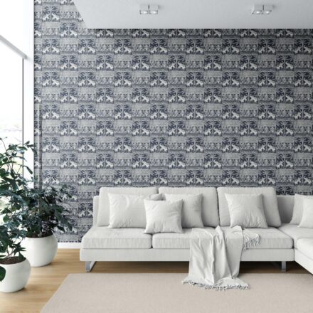 'Mallard Leaf' Ethnic/ Heritage Elephants & Animals Print Wallpaper (Navy Blue/ White) - Image 6