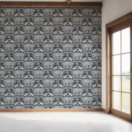 'Mallard Leaf' Ethnic/ Heritage Elephants & Animals Print Wallpaper (Navy Blue/ White) - Image 7